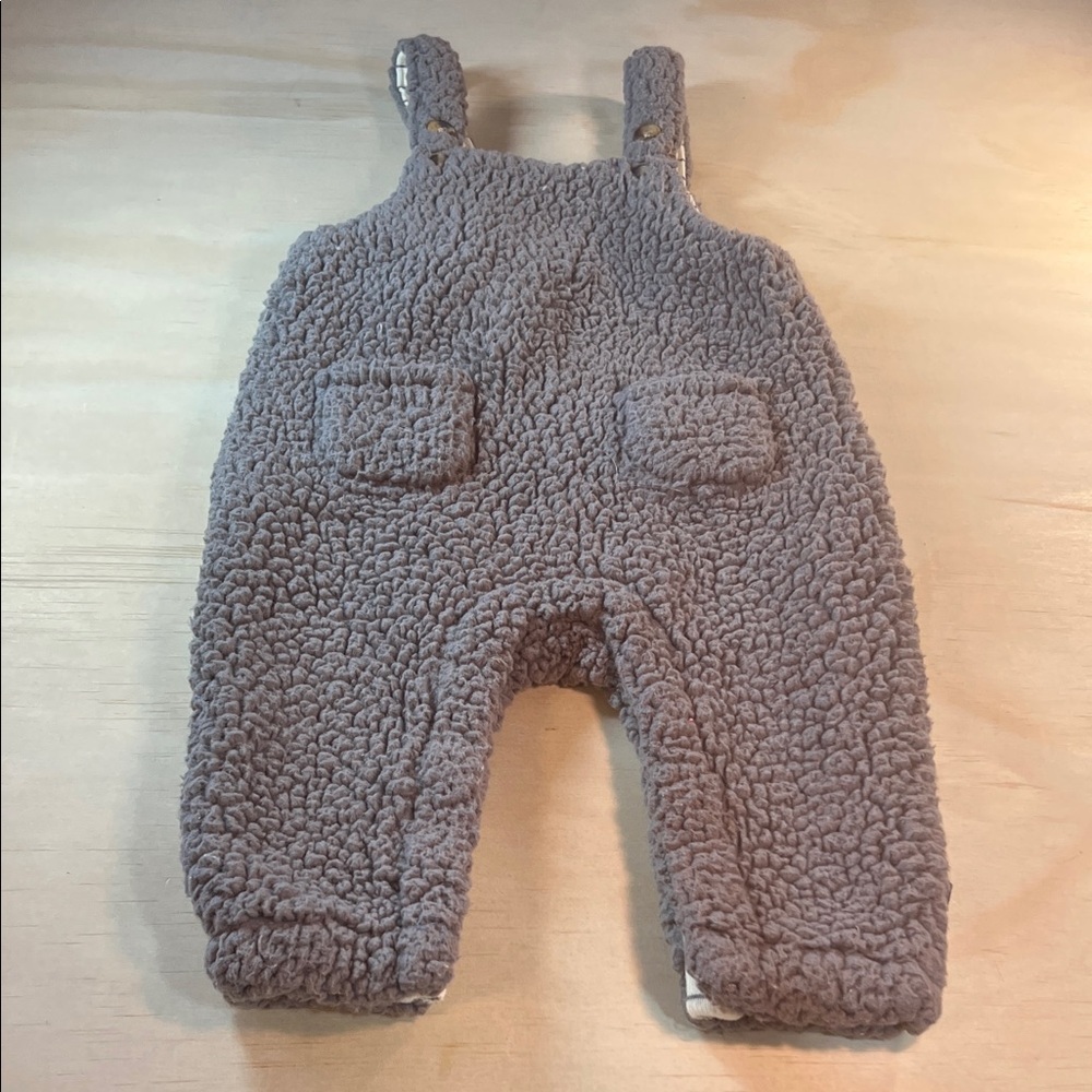 Gerber Modern Moments Gray Sherpa Kids Overalls Sz 6 to 9 months